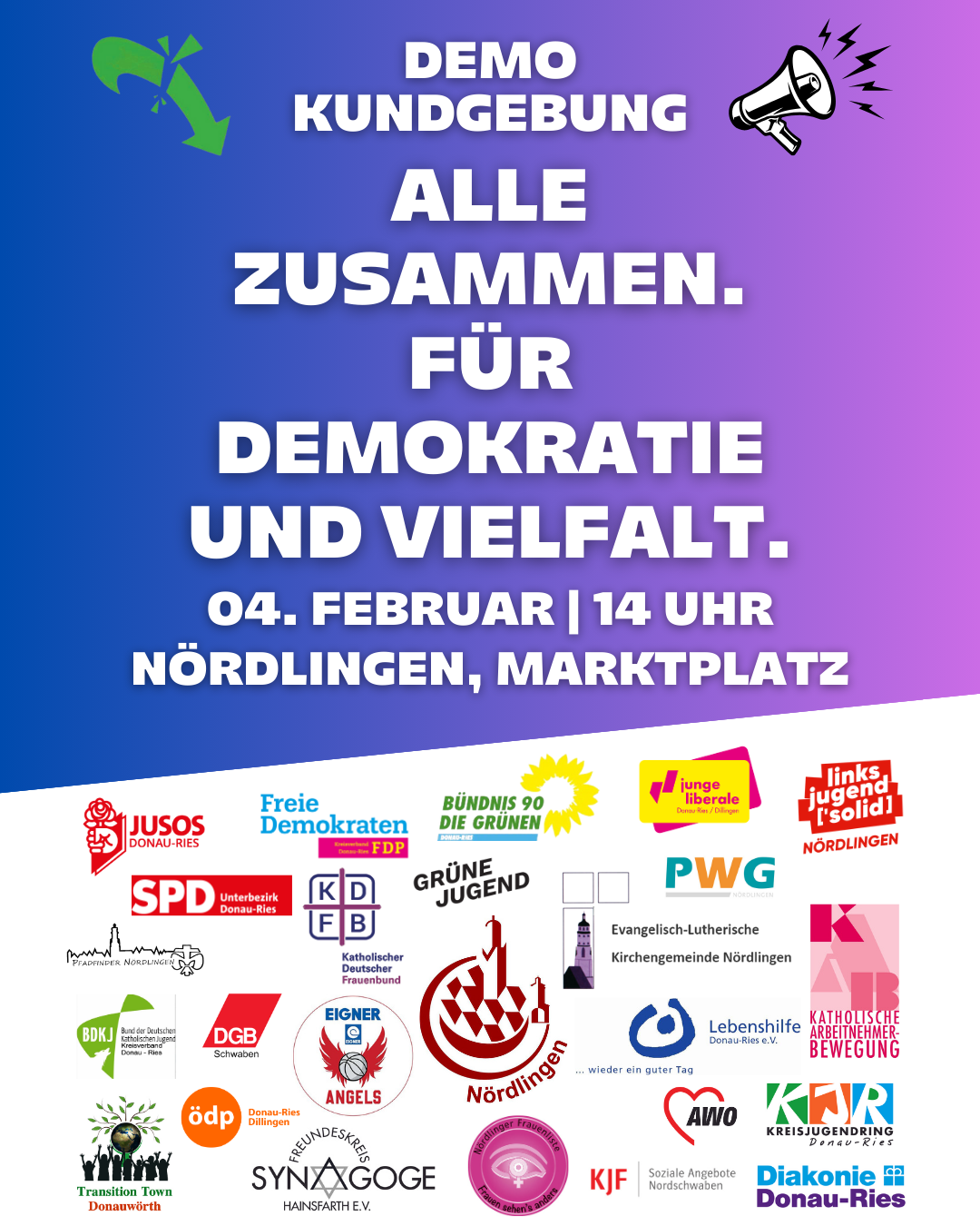 Einladung zur Demo Kundgebung für Demokratie und Vielfalt